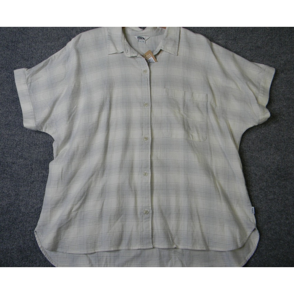 Eddie Bauer Women's TXL Tall XL Plaid Button Down Shirt NWT Short Sleeve Stretch